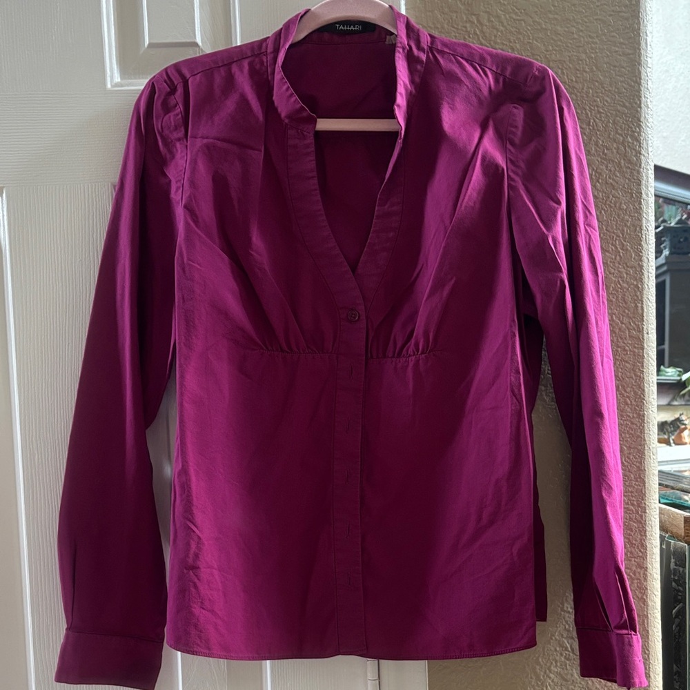 Tahari Women's Fuchsia Blouse with Long Sleeves